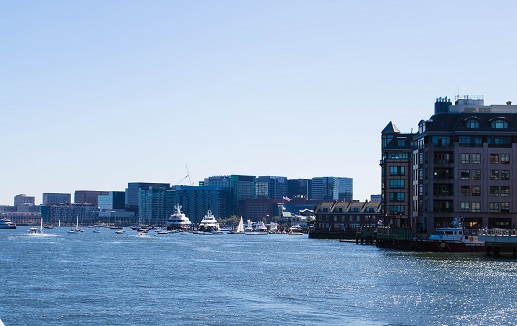 Ships moving up harbor